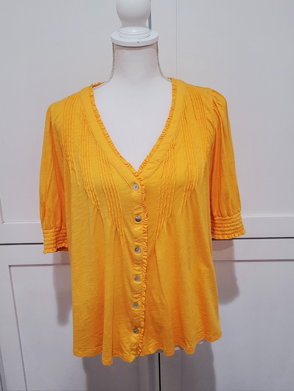 Lands' End Orange V-Neck Button Front Women’s Top | Medium
